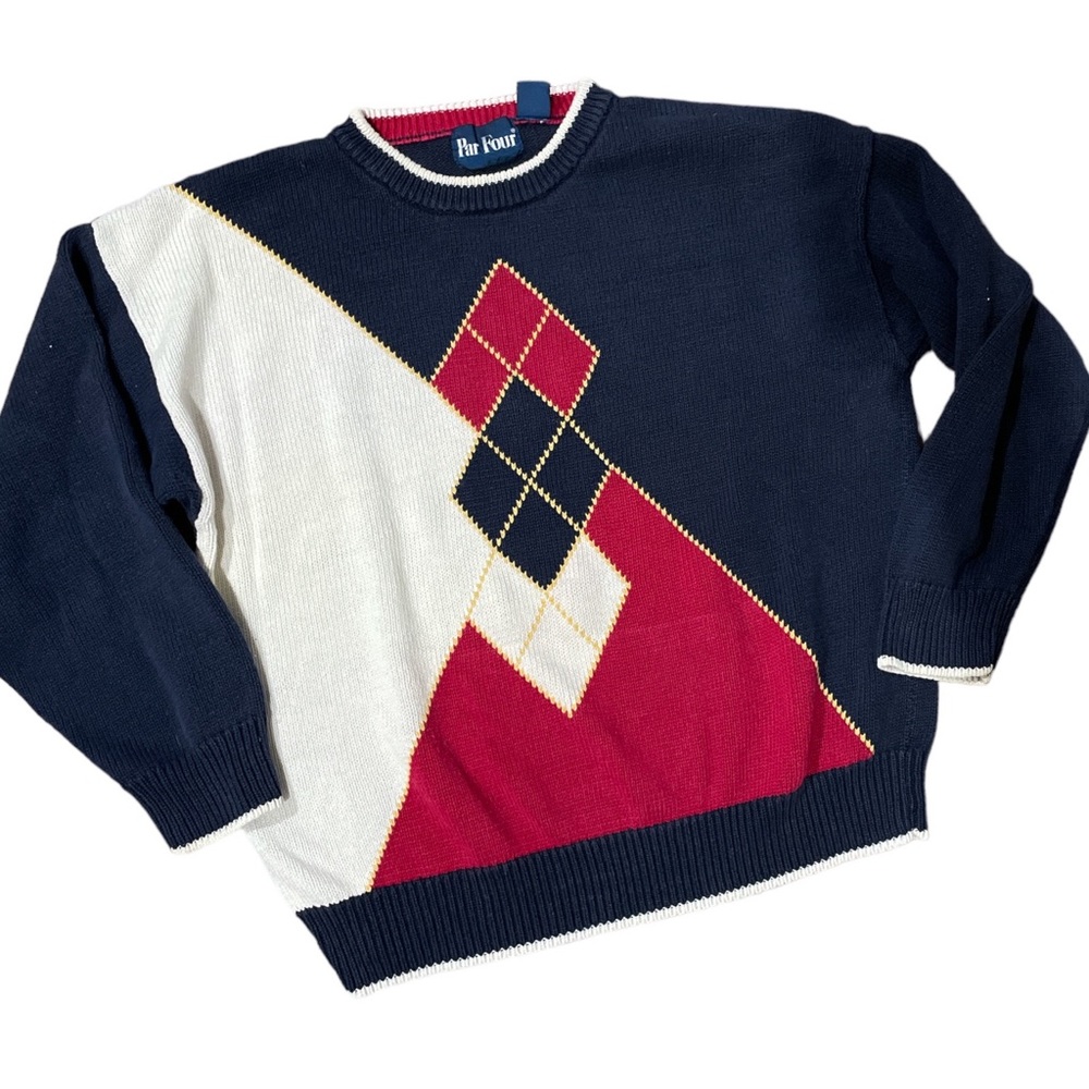 Vintage Par Four Sweater Argyle Pattern Pullover Size XL